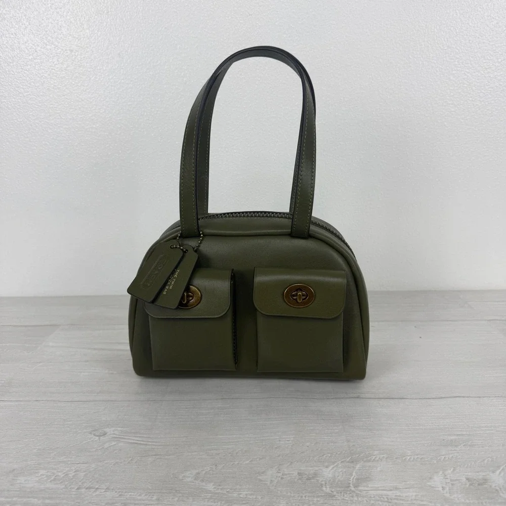 Coach The Twin Turnlock Bag 20 Small Olive Green Leather Satchel Y2K Handbag